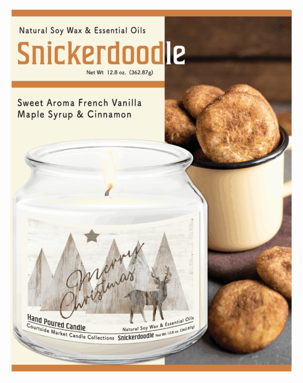 Merry Christmas Deer Snickerdoodle 12.8oz Soy Wax Candle Glass Jar with Brushed Silver Metal Lid - Image 3