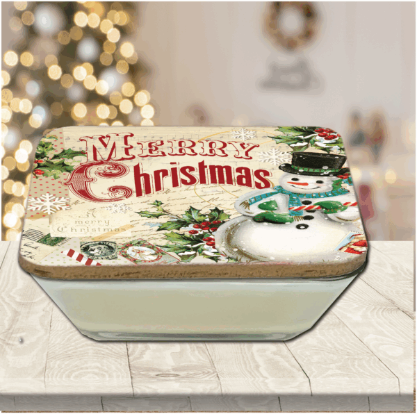 Vintage Merry Christmas Snowman ~ Sugar Cookies 20oz Soy Wax Candle & Artboard Lid Set - Image 4