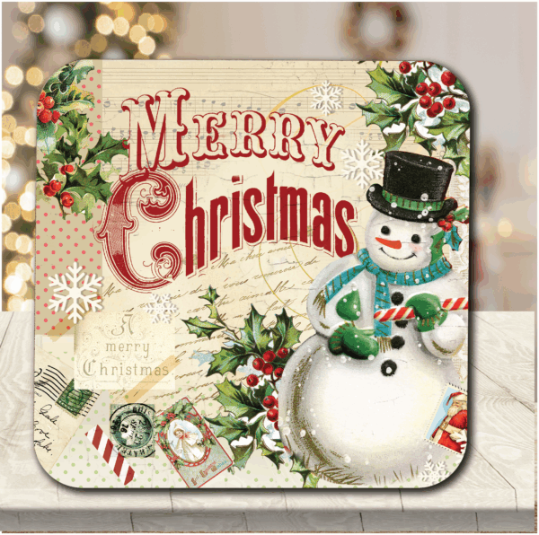 Vintage Merry Christmas Snowman ~ Sugar Cookies 20oz Soy Wax Candle & Artboard Lid Set - Image 3