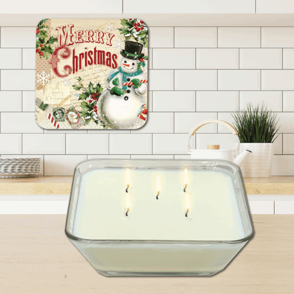 Vintage Merry Christmas Snowman ~ Sugar Cookies 20oz Soy Wax Candle & Artboard Lid Set