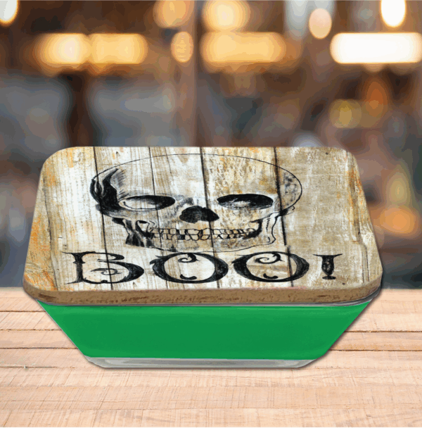 Haunting Boo! Skull ~ Monster Mint Chocolate 5 Wick, 20oz Soy Wax Candle & Artboard Lid Set - Image 4