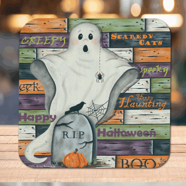 Ghostly Halloween ~ Green Apple 5 Wick, 20oz Soy Wax Candle & Artboard Lid Set - Image 3