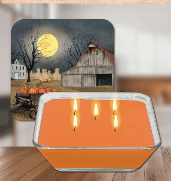 Harvest Moon ~ Pumpkin Spice 5 Wick, 20oz Soy Wax Candle & Artboard Lid Set - Image 4