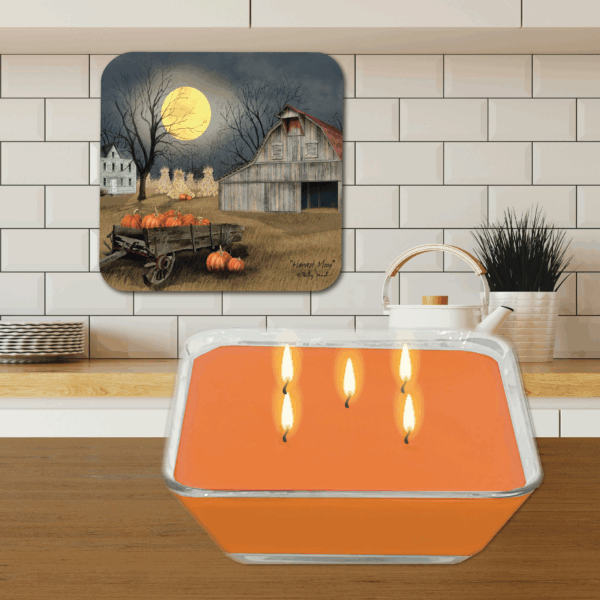 Harvest Moon ~ Pumpkin Spice 5 Wick, 20oz Soy Wax Candle & Artboard Lid Set