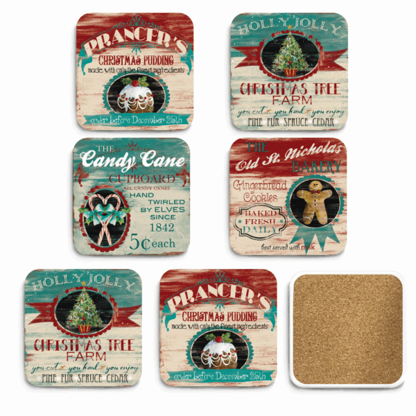 Christmas Nostalgia 6 Piece 4" Ceramic Coaster with Cork Back Set - Image 2