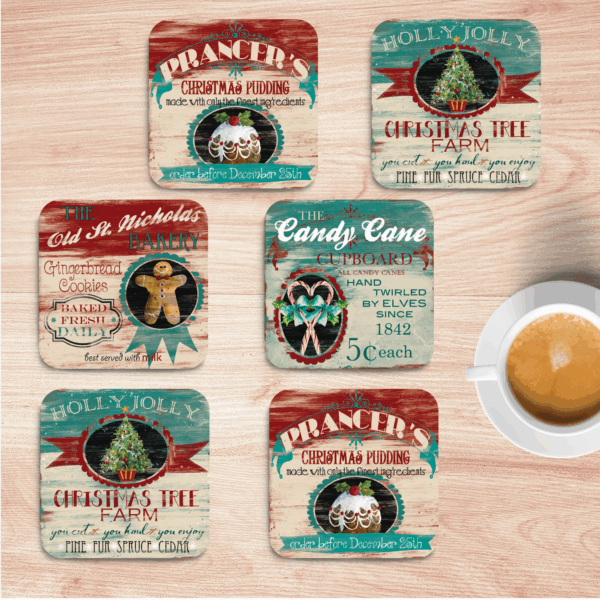 Christmas Nostalgia 6 Piece 4" Ceramic Coaster with Cork Back Set - Image 3