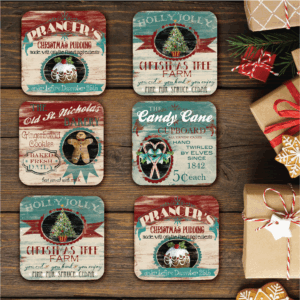 Christmas Nostalgia 6 Piece 4" Ceramic Coaster with Cork Back Set