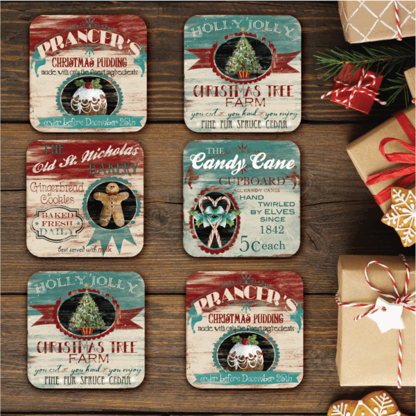 Christmas Nostalgia 6 Piece 4" Ceramic Coaster with Cork Back Set