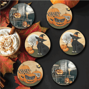 Hauntingly Halloween Masquerade 6 Piece 4" Ceramic Coaster with Cork Back Set