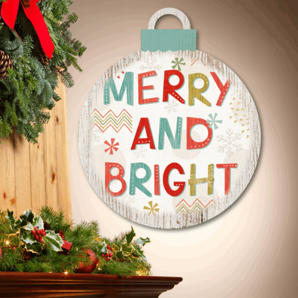 Merry & Bright ~ Ornament Wooden Wall Art