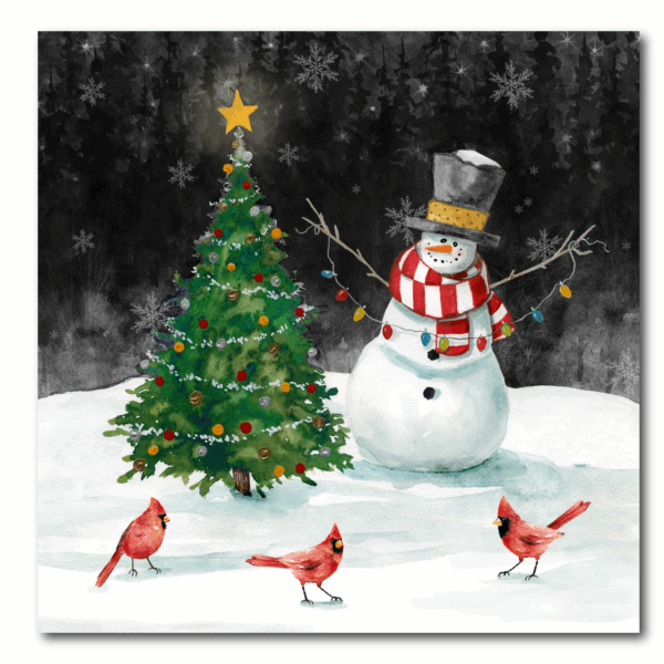 Snowman and Cardinals at Night Gallery Wrapped Canvas Wall Art - Image 2