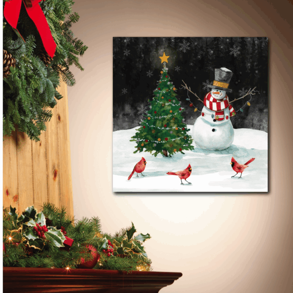 Snowman and Cardinals at Night Gallery Wrapped Canvas Wall Art - Image 3