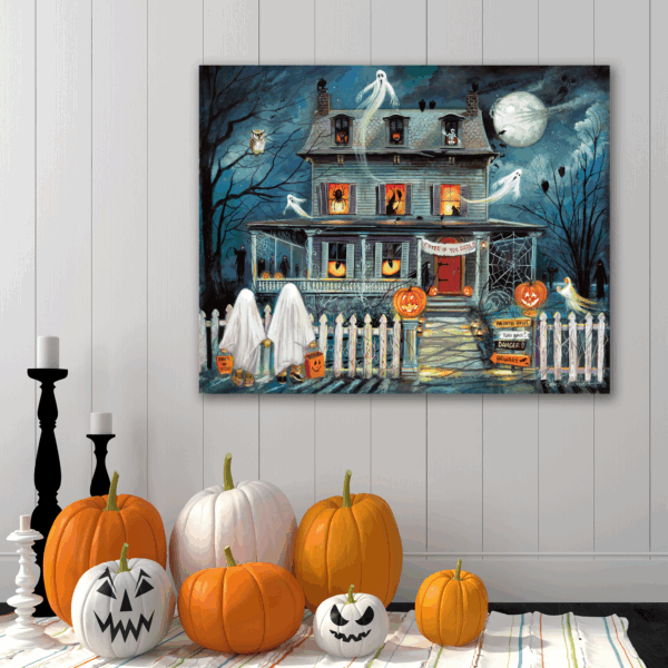 Ghostly Haunted House Gallery-Wrapped Canvas - Image 2