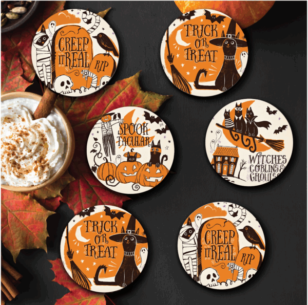 Creep It Real ~ 4" Ceramic Coaster with Cork Back 6 Piece Set - Image 3